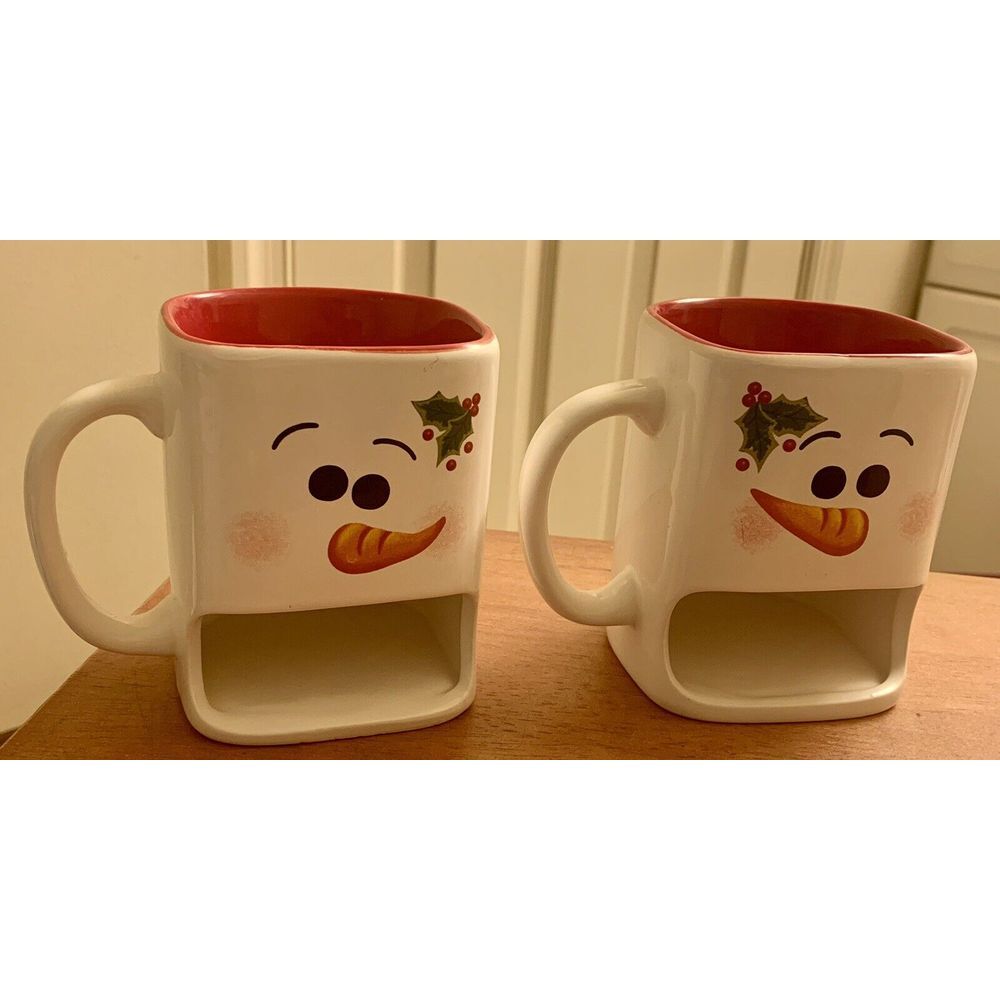 Set Of 2‎ Snowman Coffee Milk Hot Chocolate Mug with Cookie Holder  Christmas